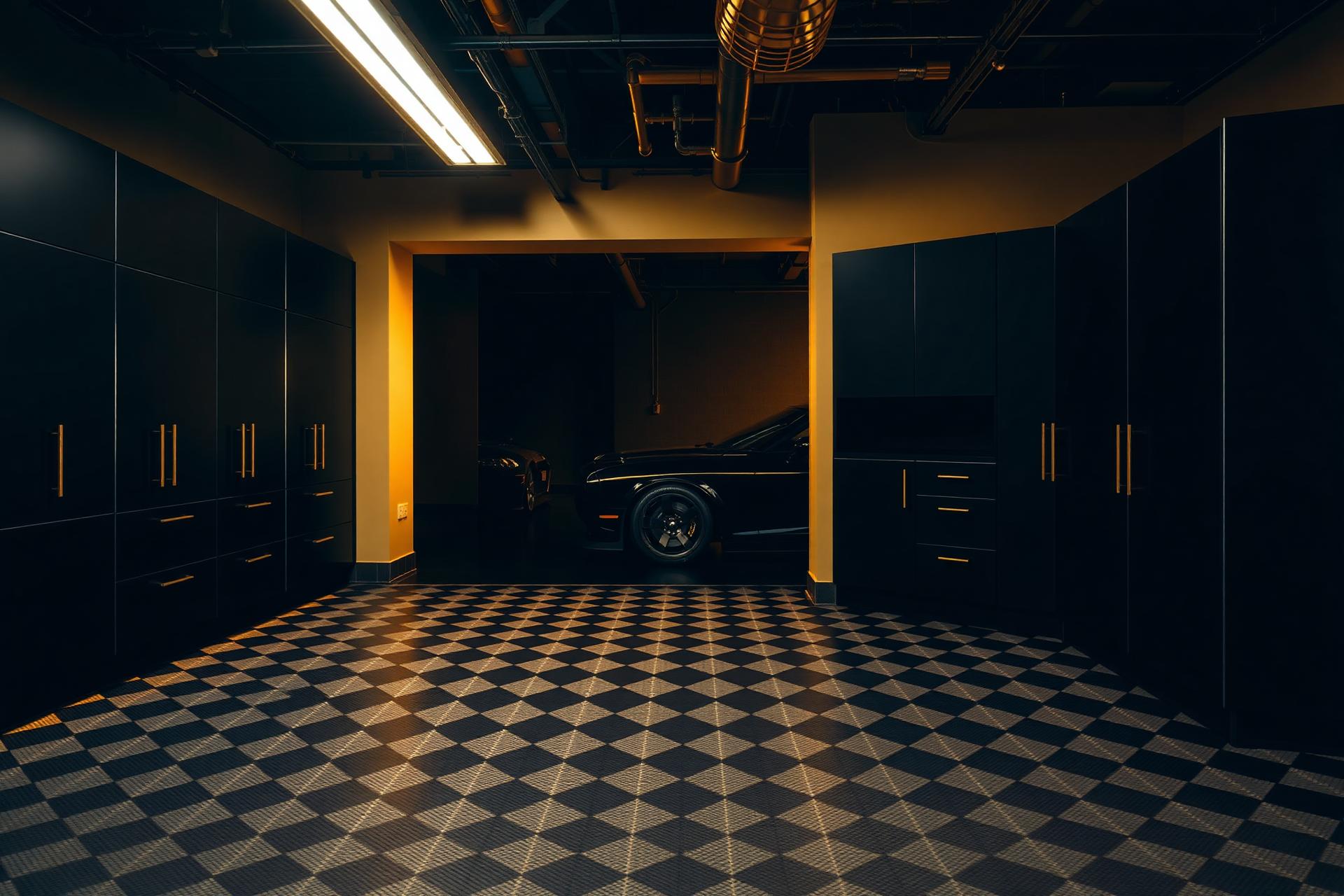 Premium enthusiast garage with modular flooring and cabinets